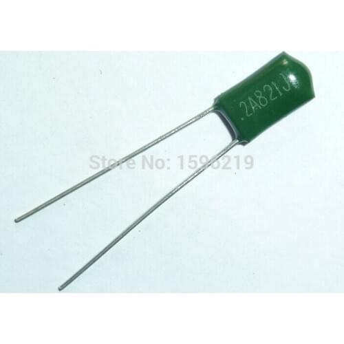 10pcs Mylar Film Capacitor 100V 2A821J 820pF 0.82nF 2A821 5% Polyester Film capacitor
