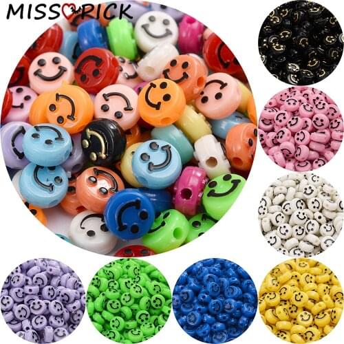 100pcs 10mm Acrylic Beads Multicolor Smiley Face Loose Spacer Beads Charms for Jewelry Making DIY Bracelet Necklace Accessories