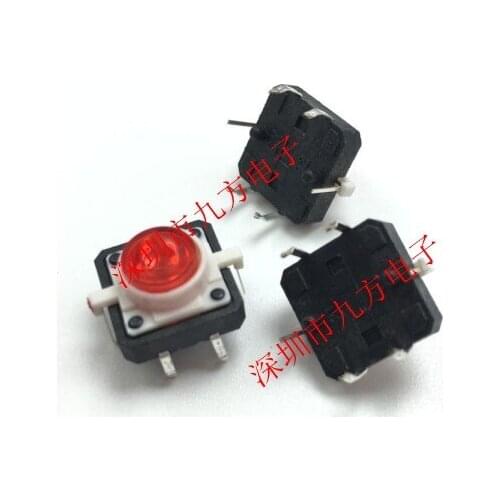 12*12*7MM With lamp switch YT2123 2PIN 12X12 Light touch switch LED Key switch 12X12X7MM red