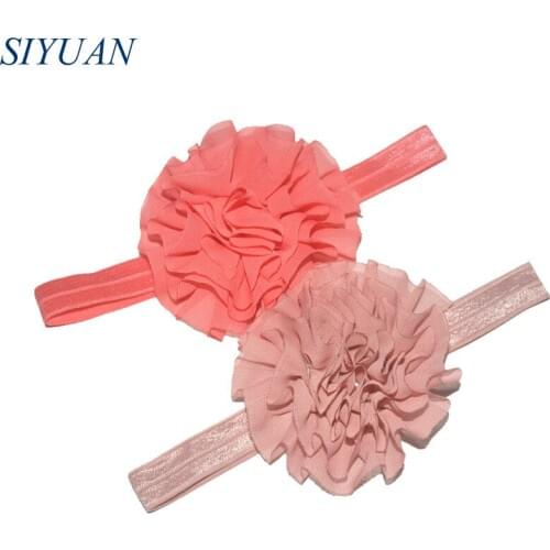 18pcs/lot Lace Elastic Headband with 3 inch Waved Chiffon Chiffon Flowers Girl Party Headwear Summer Style HB044