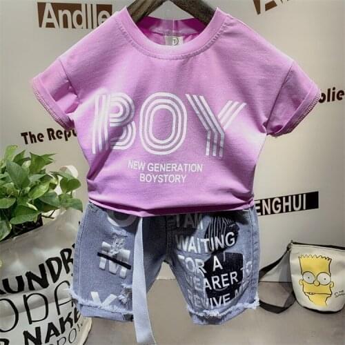2021 2pcs Summer Baby Boy Children Causal Cartoon Printing Suit Tops + Short Boys Clothes Kids Clothes sets 2-7