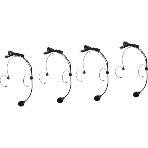 4 X JY-528 3.5mm Straight Angle Double Earhook Wired Headset Headworn Micro