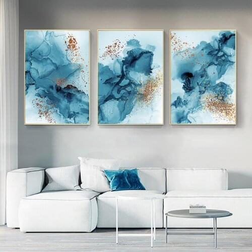 Abstract Blue Watercolor Ink Canvas Painting Poster Modern Minimalist Print Wall Art Picture For Living Room Home Decoration