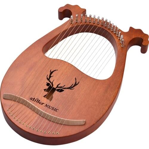 Ammoon 16 String Lyre Harp Solid Wood String Instrument & Elk Pattern Tuning Hammer Strings Cleaning Cloth Picks for Beginners