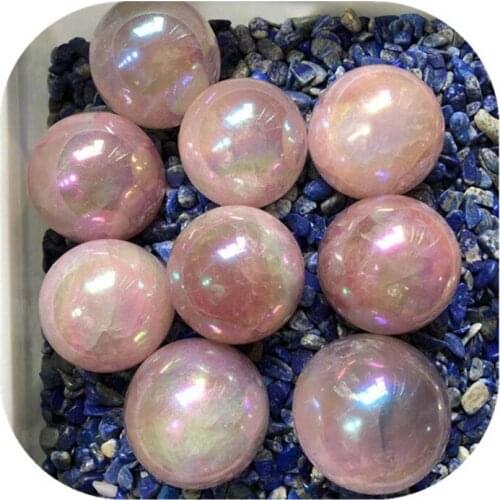 Angel Aura Pink Rose Crystal Quartz Ball Natural Crystal Sphere Healing Stone Home Decoration Lovers Gifts