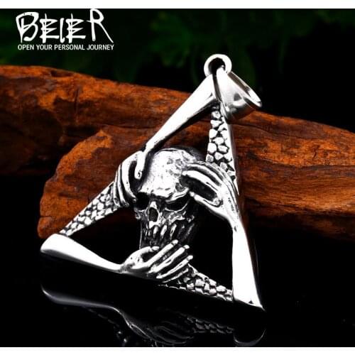 Beier 316L stainless steel Punk Skull Pendant Necklace Triangle Evil Hand Pendant Fashion Gift free shopping LLBP8-430P
