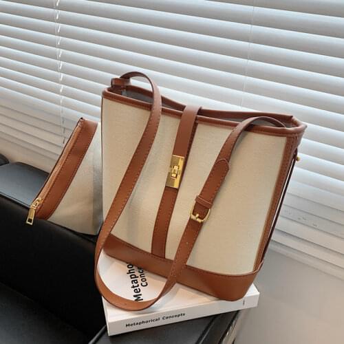 Burminsa 2 Pcs/Set Canvas Bucket Crossbody Shoulder Bags For Women Designer Brand Large Capacity Work Ladies Handbags New 2021