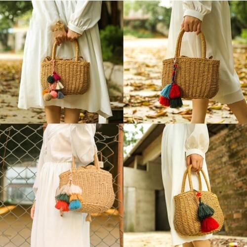 1pc Key Chain Bohemian PomPons Layered Tassel Women Girl Bag Pendant Jewelry KeyRing Car Keychain Handbag Hanging Accessories