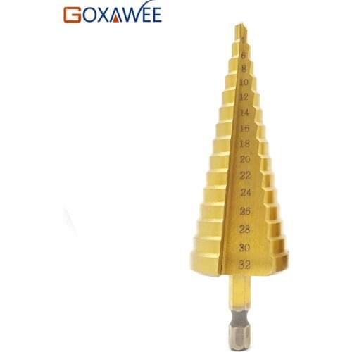 GOXAWEE 3-12/4-12/4-20 Hss Step Cone Taper Drill Metal Plastic Hole Cutter Metric 1/4" Hex Shank Titanium Cone Drill Bit 1PC