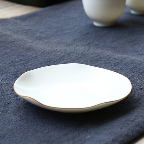 Chinese Styel Pure White Matt Stoneware Cup Coaster For Teacup Coffee Cup Heat Insulation Irregular Ceramic Tray Tea Accessories