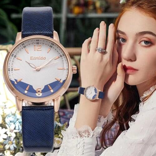 Minimalist Blue Women 2021 Fashion Watches Simple Scale Dial Ladies Leather Wristwatches Drop Shipping Woman Quartz Watch