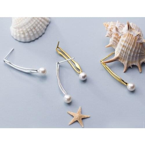 MloveAcc Authentic 100% 925 Sterling Silver Handmade Geometry Earrings with Pearl for Women Fashion Jewelry