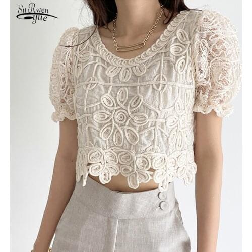 Fashion Korean Chic Hand Screw-thread Top Tide Ins Hot Lace Shirt Women New Style Slim Top Elegant Summer Blouse for Women 15288