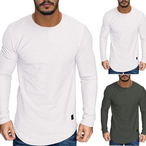 2021 Mens Autumn Clothing White T Shirt Solid Color Sports T-shirt Long Sleeves Man Tops Tee Long Line Tshirt For Male Футболк