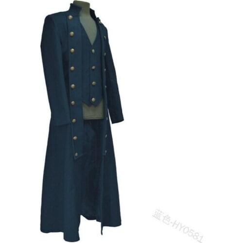 Victorian Men Military Trench Vintage Coat Gothic Steampunk Outwear Carnival New C178