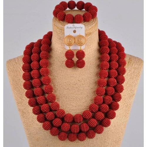 Wine african beads jewelry set simulated pearl 24 inches long necklace nigerian wedding costume necklace for women FZZ06