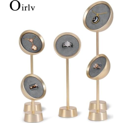 Oirlv Grey Jewelry Metal Microfiber Earring Pendant Ring Arc-sharped Display Stand With Metal Base for Jewelry Shop jewelry Rack