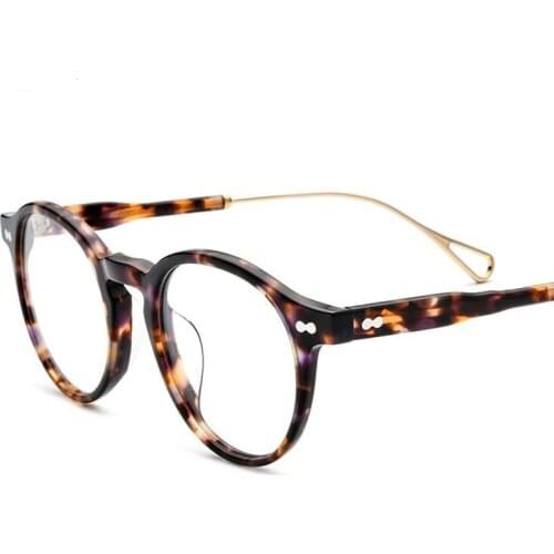 Brand Designer Johnny Depp LEMTOSH-TT Eyeglasses Retro Round Imported Acetate Glasses Frame Men Clear Lens Prescription Eyewear