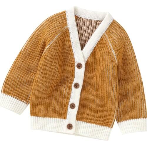 2021 Autumn Clothes For Newborns Knitted Cardigan Solid Color V-neck Long Sleeve Single-breasted Outwear Casual Tops Boys Girls