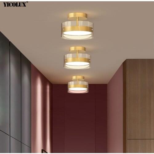 Simple LED Ceiling Lights Golden Black Lamps For Hallway Balcony Corridor Aisle Round Glass Shell Lighting Decorative Fixtures