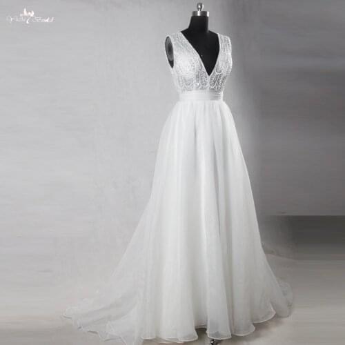 RSW1105 Real Photos Yiai V Neckline Beaded Leaves Design Organza Skirt Wedding Dress A Line
