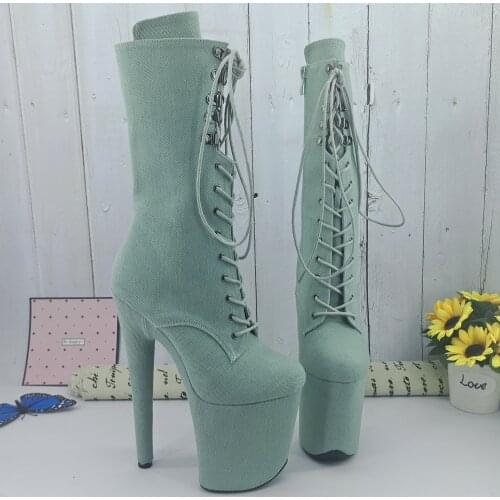 Leecabe Newest 20CM/8inches Pole dance boot with denim High Heel platform Boots open toe Pole Dancing boot