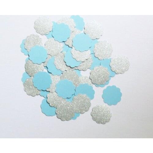 Silver Glitter And Baby Blue Confetti Scallop Circles - 1" Inch Party Decor Decorations Die Cuts Table decor scrapbook Confettis