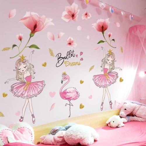 [SHIJUEHEZI] Pink Flowers Plant Wall Stickers DIY Girl Flamingo Animal Wall Decals for Kids Bedroom Baby Room Home Decoration