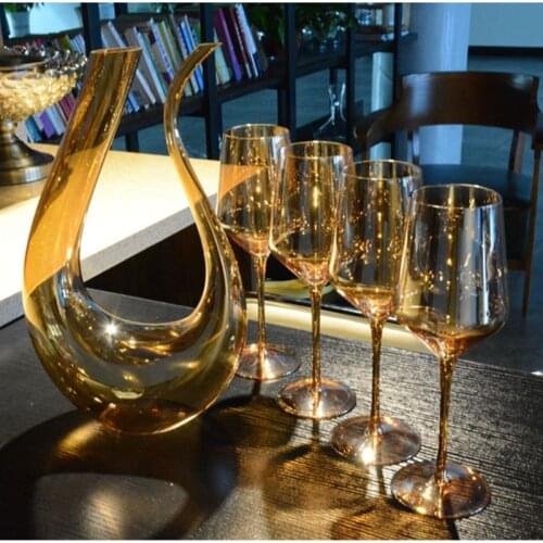 Amber Crystal Cup Yellow Transparent Wine Glass High Quality Goblet Decanter Dinner Party Wine Set Banquet Tableware Supply