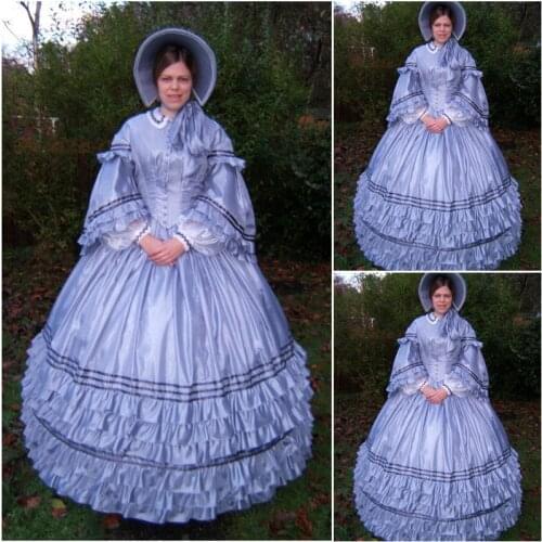 Customer-made 19 Century Lila Vintage Victorian Dress 1860s Civil War Southern Belle Gown Marie Antoinette dresses US4-36 C-488