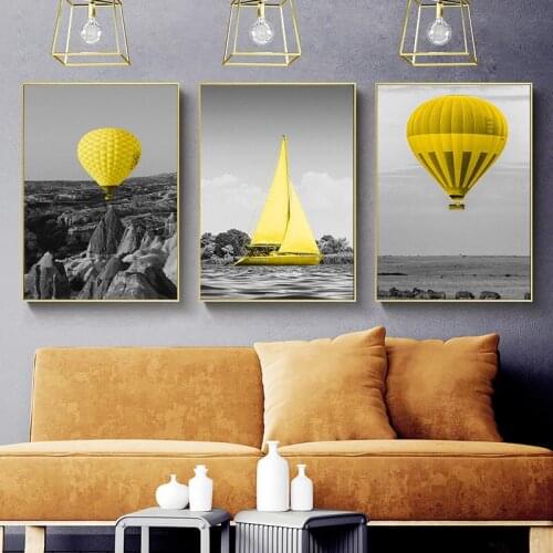 Hot Air Balloon Picture Home Decor Nordic Canvas Painting Wall Art Scenery Yellow Color Decor Posters for Living Room