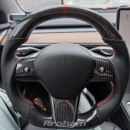 High Quality Carbon Fiber Steering Wheel For Tesla Model 3 2015 2016 2017 2018 2019 2020 2021 With Buttons Trims