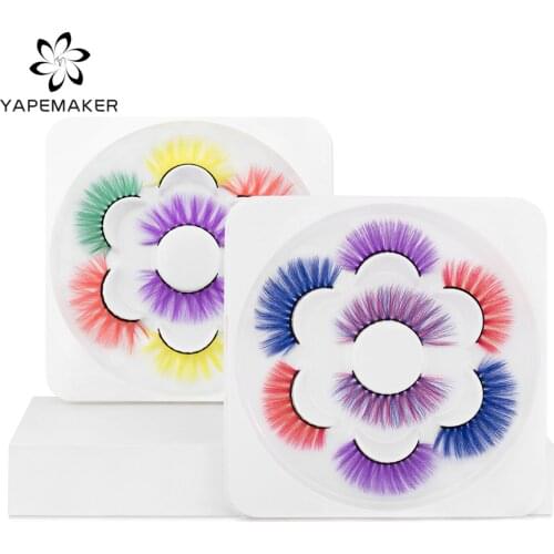 YAPEMAKER Colorful False Eyelashes 3D Faux Mink Fake Lashes Purple Blue Red Natural Long Fluffy Soft Fake Lashes Party Makeup