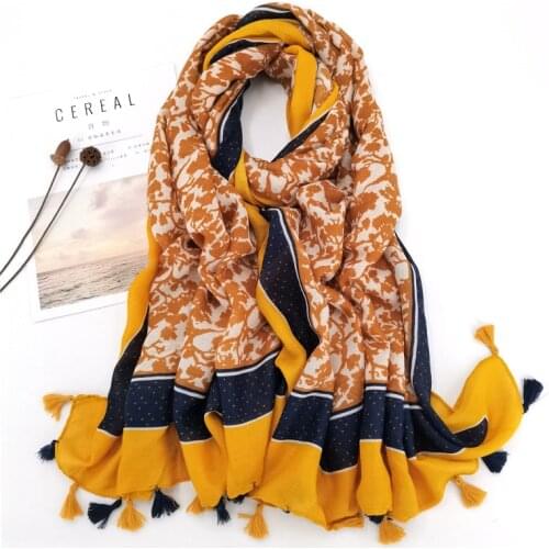 Women Fashion Black Floral Chain Viscose Shawl Scarf Lady High Quality Wrap Pashmina Stole Bufandas Muslim Hijab Snood 180*90Cm