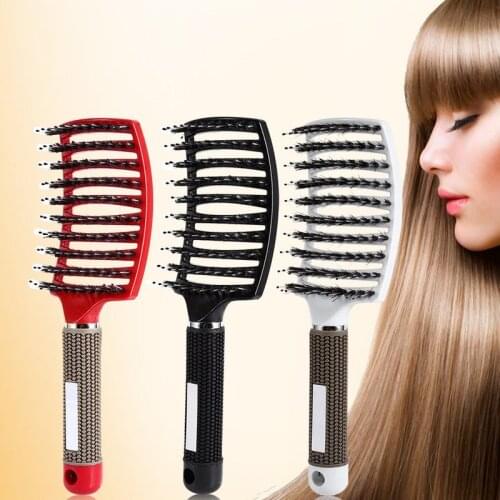 Women Hair Scalp Massage Comb Boar Bristle Nylon Hairbrush Wet Curly Detangle Hair Brush for Salon Hairdressing Styling Tools