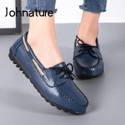 Johnature Lace-Up Flats Women Shoes 2021 New Spring/Autumn Round Toe Casual Fashion Shallow Concise Ladies Shoes Plus Size 41-44