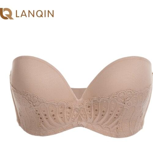 Womens Slightly Padded Great Support Lace Underwired Invisible Strapless Bra Plus Size