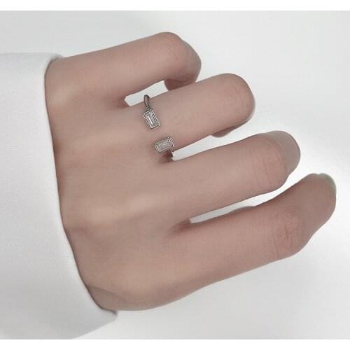 Antique Silver Color Smooth Finger Ring For Women Girl Jewelry Open Nail Rings Punk Retro Rectangle Bijoux Beautiful Rings