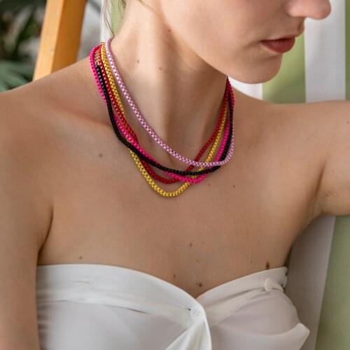 ZMZY Chunky Statement Vintage Colorful Enamel Box Link Chain Necklaces Rainbow Bracelets For Men Women Choker Fashion Jewelry