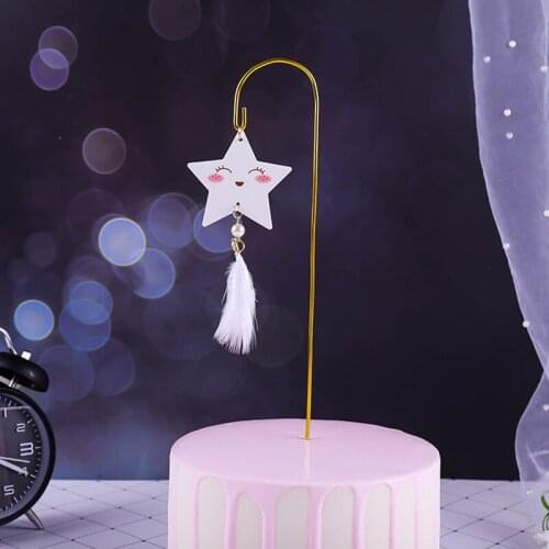 Stars Wedding Cake Topper Cute Metal Happy Birthday Cupcake Topper Flags for Kids Birthday Party Cake Decorations Baby Shower
