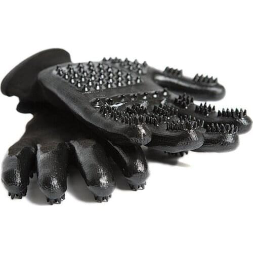 1Pair Shedding Massage Tool Bath Comb Hair Remover Dog Grooming Gloves Pet Black Rubber Five Fingers Pet Glove For Dog Cat Horse