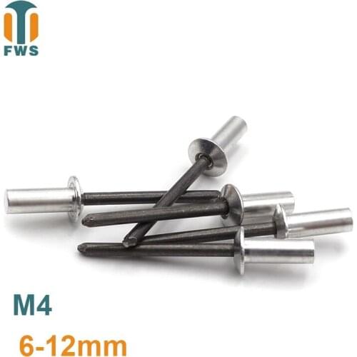 10 PCS M4 6-12mm DIN EN ISO 15973 GB /T 12615.1 Aluminum Steel Closed End Blind Rivets With Break Pull Mandrel Protruding Head