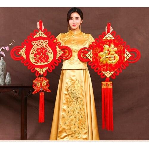 2PCS -Home Company shop wedding party festive good luck Mascot Money Drawing RED Propitious FU Chinese knot ornament # GOOD GIFT