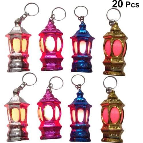 20pcs Portable Mini LED Keychain Lantern Design Key Chain Keyring Light Lamp Gift Eid Ramadan Party Favor Random Color