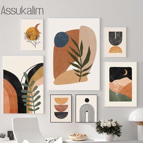 Abstract Wall Art Canvas Painting Geometric Line Poster Sun Moon Paintings Leaf Print Boho Posters And Prints Living Room Decor