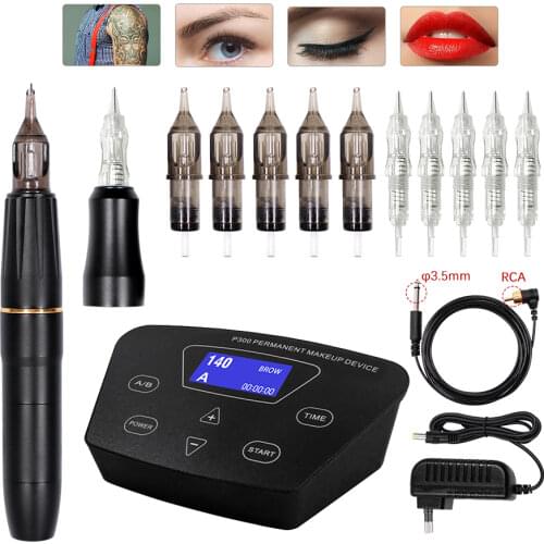 Permanent Makeup Machine PMU Machine Sets Rotary Tattoo Machine Pen Tattoo Kits for Cheap Eyebrow Machine with 2 head P300
