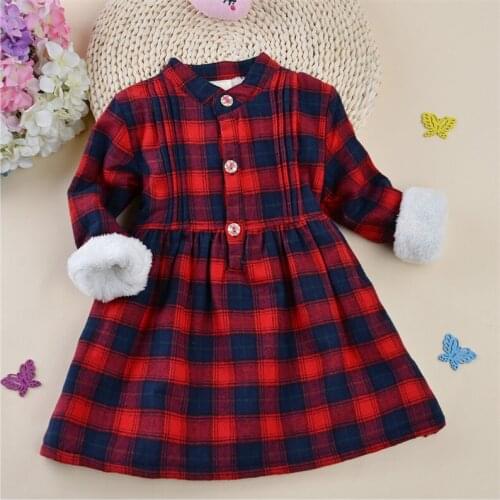Children Girls Plaid Dress Autumn or Winter Long Sleeve Dress Design for Children Dress Winter Warm A-line Knee-Length Dress