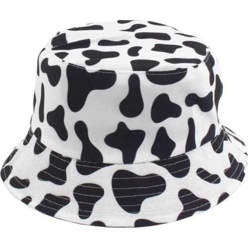 Women Cute Cow Panda Print Outdoor Double Sided Reversible Bucket Cap Sun Hat