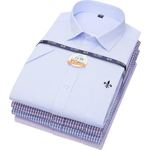 Dudalinas 2021 male social shirt blouse short sleeve mens cool clothing men shirt slim fit Plaid male