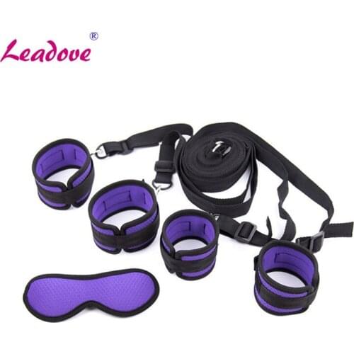 Fetish Slave Purple Under Bed Sex Bondage Restraints Handcuffs Ankle Cuffs Blindfold Adult Sex Game Toys for Couples PG0150